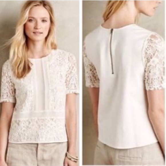 Sunday in Brooklyn - Anthropologie Feminine Romantic short sleeve lace top Sz M - Picture 1 of 10